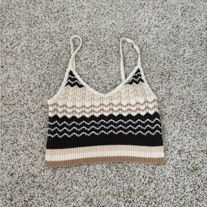 American Eagle Outfitters Chevron Strappy Camisole - Black, White, Tan